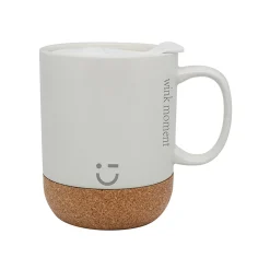 Tazza Bianca Con Coperchio E Base In Sughero